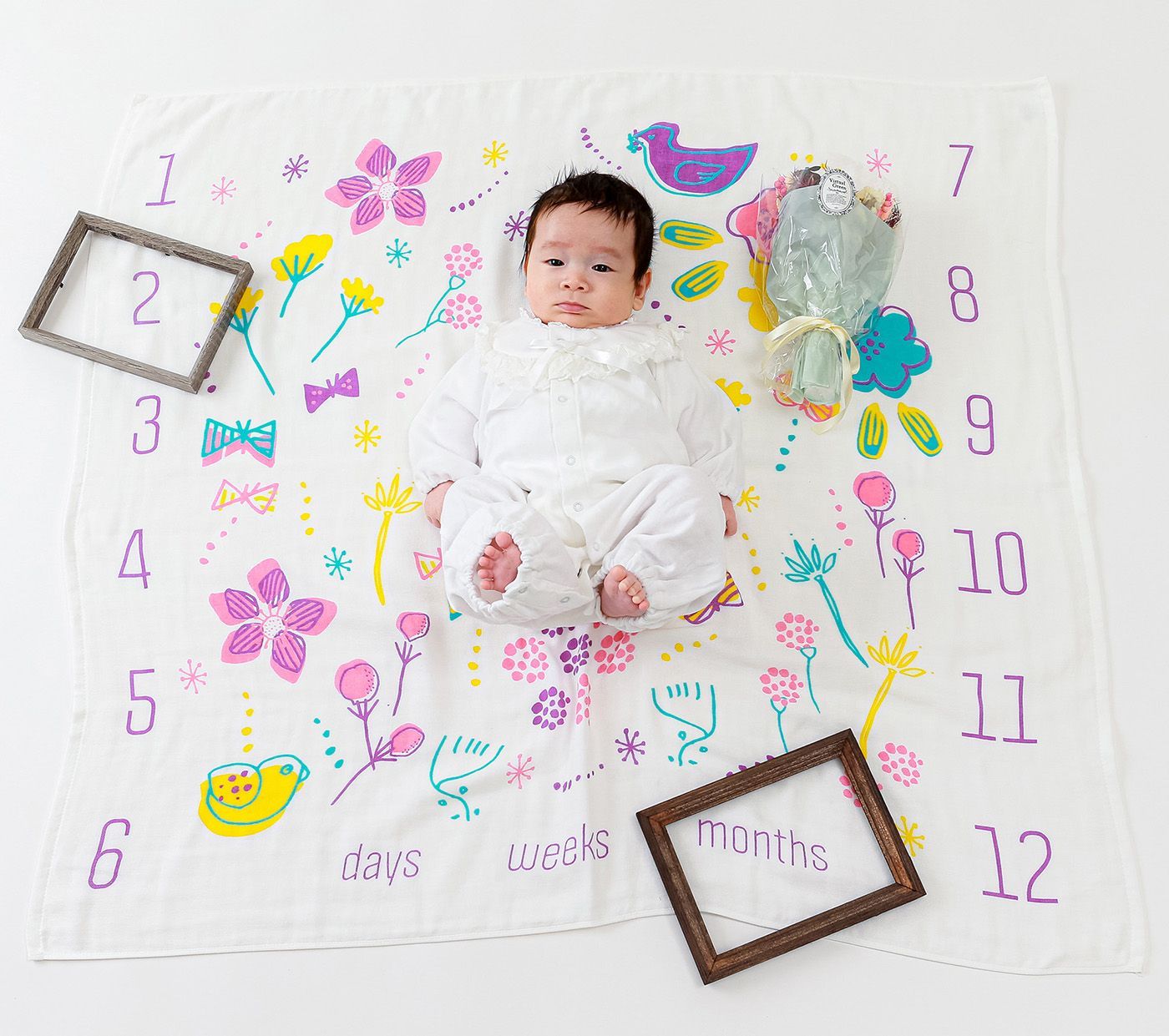 今治製3重ガーゼおくるみ ”FURETE”「花鳥蝶」