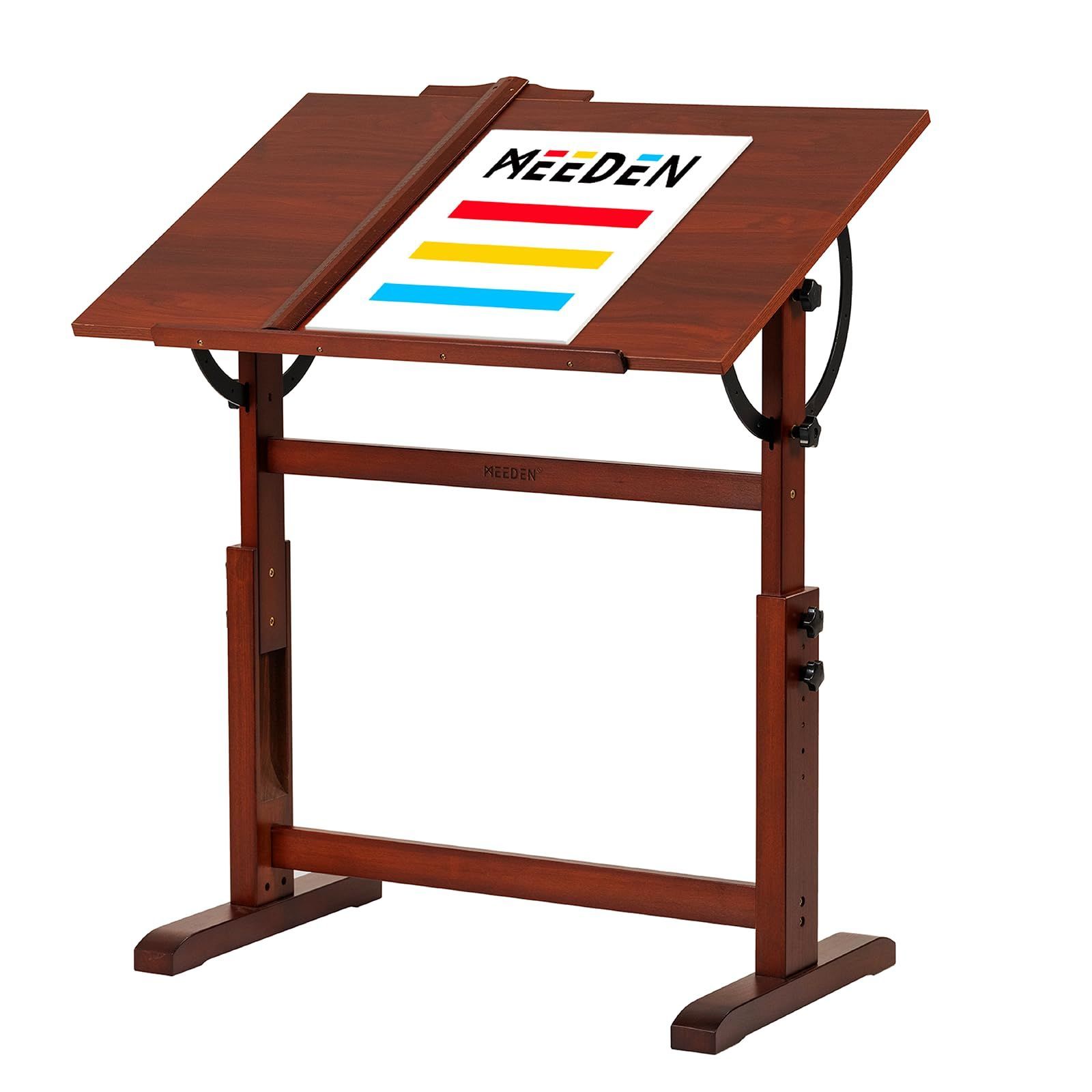 引き取り限定　MEEDEN 製図テーブル ブナ木製　ダークレッド MEEDEN 製図テーブル ブナ木製 製図台 昇降式 傾斜可能 高さ