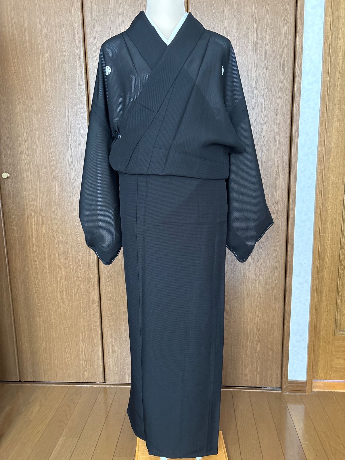 夏絽喪服 丸に梅鉢 仕付け付き 裄65