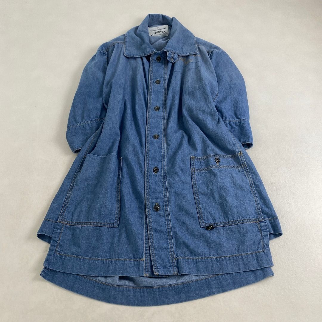 Vivienne Westwood ANGLOMANIA モッズコート デニム調コート 変形 ロング丈 コットン ブルー 38 M L相当