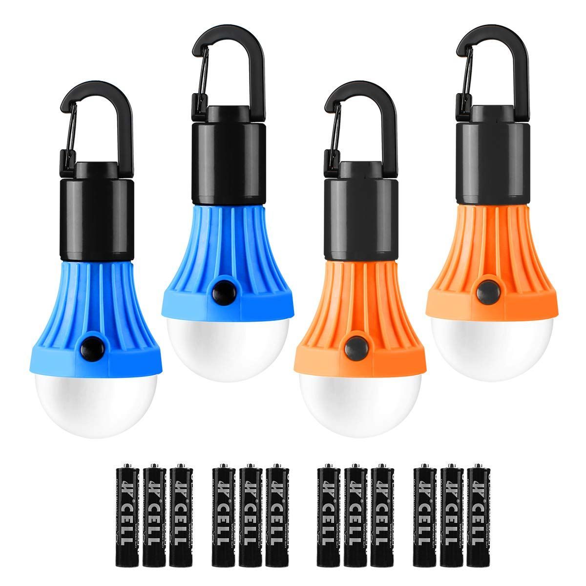 Lepro LED ランタン キャンプライト 高輝度 電球型 4個セット ソロキャンプ 【昼光色・電球色・昼白色切替/実用点灯10時間/電池12本付属】 クリップフック付 吊り下げ使用可能 ポータブル 小型 