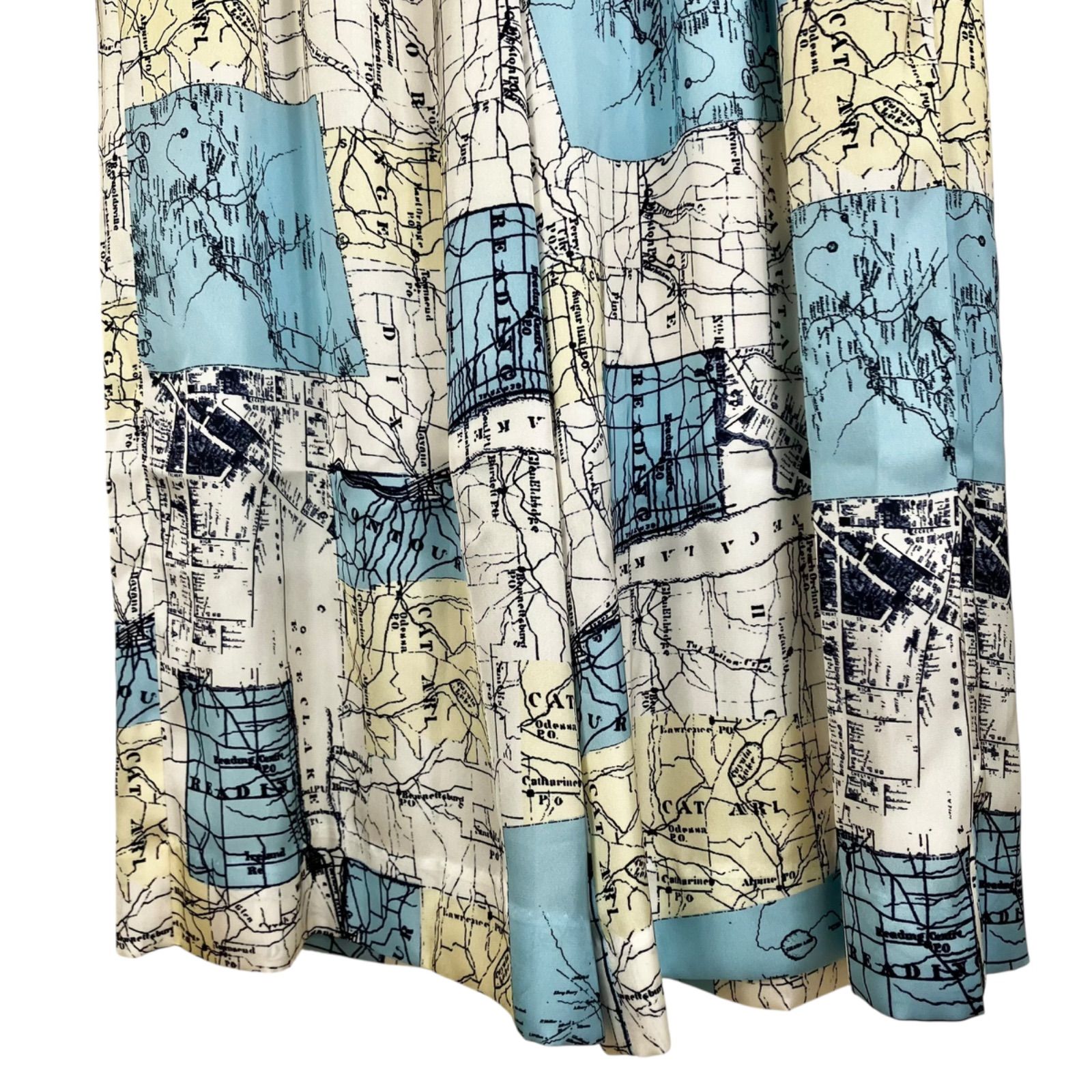 allureville マッププリントタックワイドパンツ 2 サックスブルー 水色