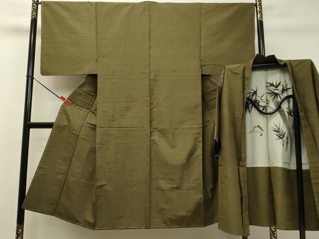 平和屋着物●男性 紬 アンサンブル 根岸色 正絹 DAAR4305tw