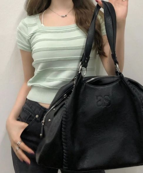 as\"on ason bag トートバッグ ショルダーバッグ　ブラック 韓国 韓国 as
