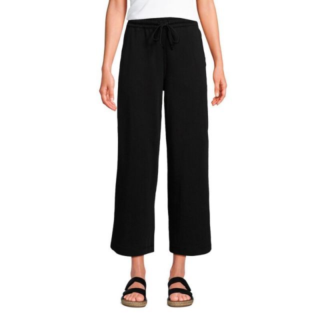 【送料無料】 ランズエンド レディース カジュアルパンツ ボトムス Women's Lands' End Sport Knit Pull-On Wide Leg Crop Pants Black
