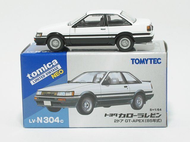 トヨタ カローラレビン 2ドア GT-APEX 85年式（白／黒）LV-N304c【トミーテック社1/64ミニカー】【トミカの時】