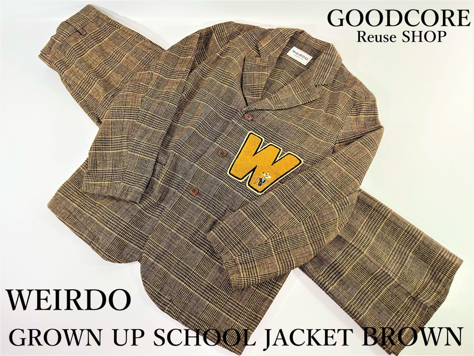 WEIRDO ウィアード GROWN UP SCHOOL JACKET BROWN ブラウン Mサイズ ワッペン セットアップ ジャケット - メルカリ