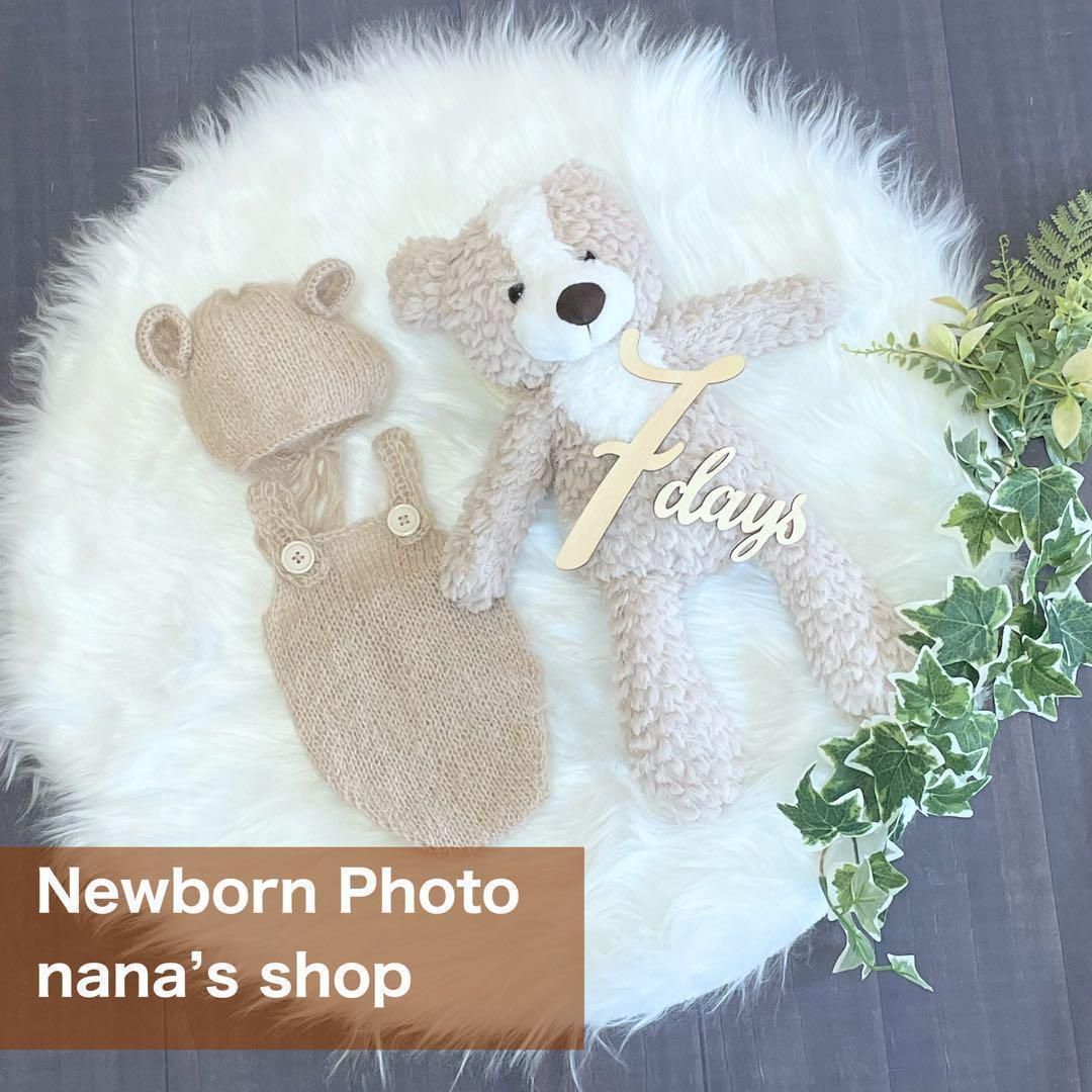 白♪くま耳帽子とクマオーバーオール　ニューボーンフォト撮影衣装　ボンネット 青♪くま耳帽子とクマオーバーオール ニューボーンフォト撮影
