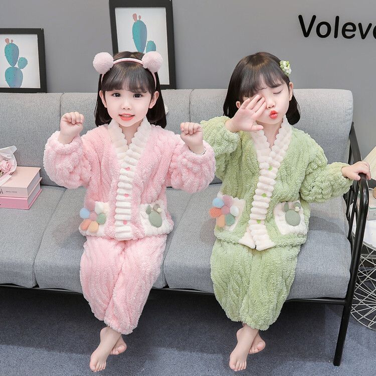 高品質，定番人気 パジャマ ルームウェア キッズ 子ども 上下セット 部屋着 寝巻き 子供 厚手 防寒 ふわふわ もこもこ セットアップ あったか 女の子 パジャマ