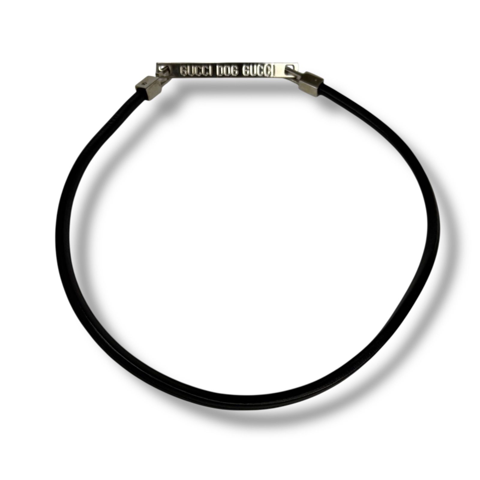 極美品☆グッチ ドッグチョーカー 首輪 アクセサリー 黒革 ネックレス ロゴ グッチ GUCCI チョーカー ドッグ ブラック 黒 レザー シルバー