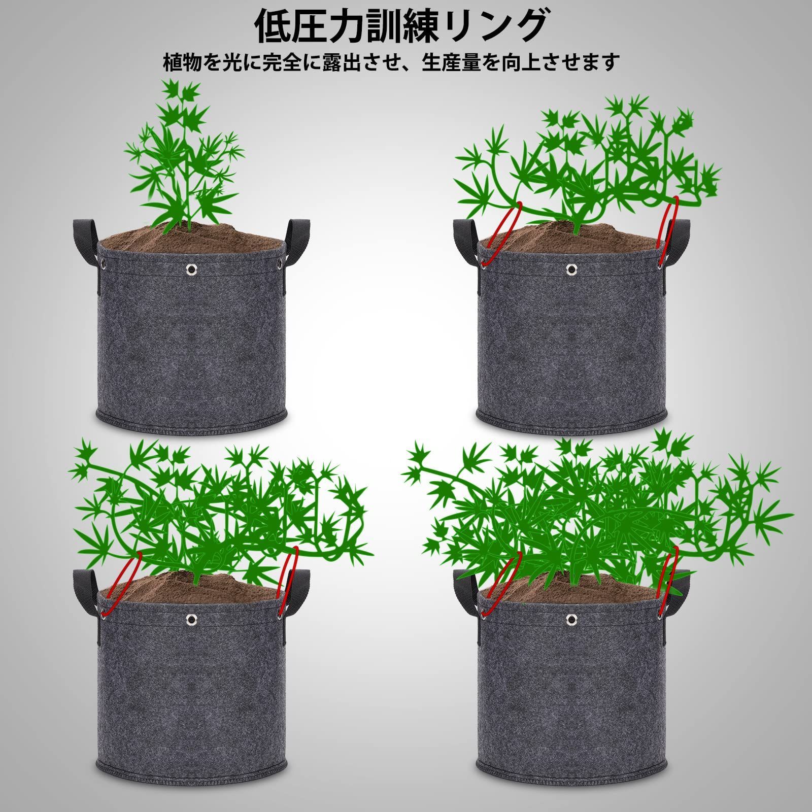 布鉢 植え袋 通気性 栽培袋、3ガロン5個セット、重さ320グラム厚の不織布 プランター LSTリング付き、低圧力植物訓練用、花栽培、野菜栽培、果物栽培、大容量 DRNCURN