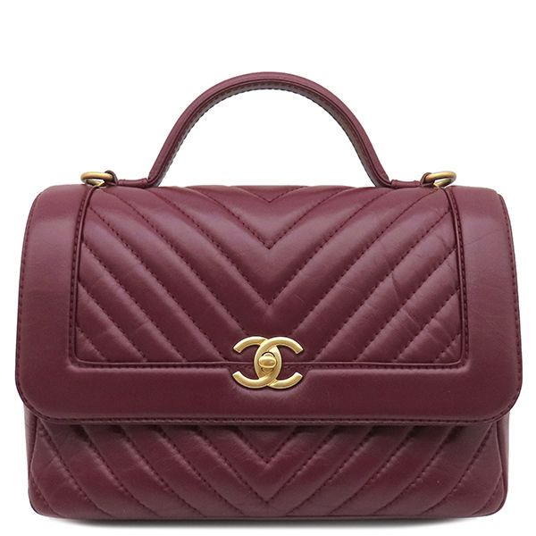 シャネル CHANEL 2WAYバッグ シェブロン ココハンドル カーフ ボルドー ゴールド金具 赤 Vステッチ チェーンショルダー 24