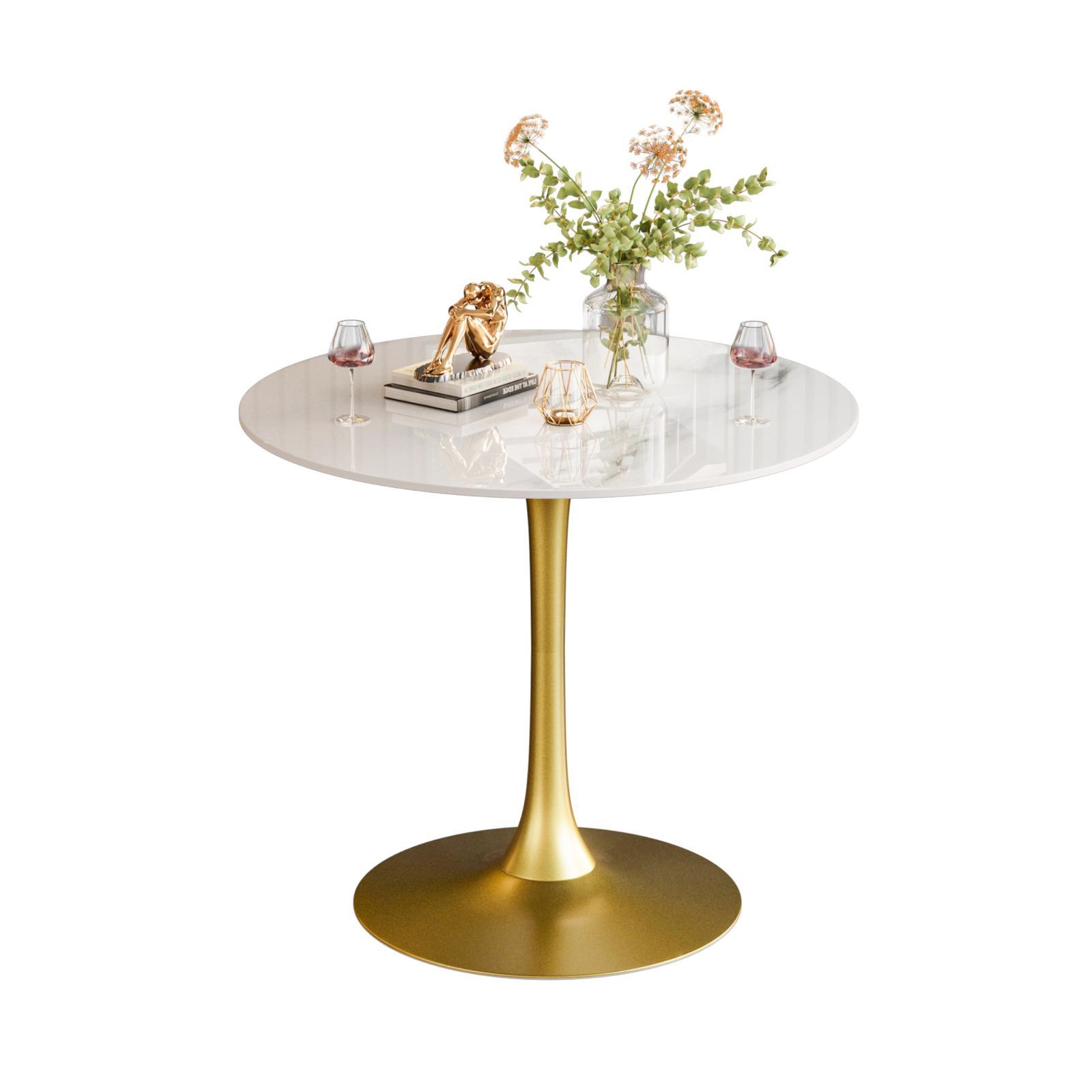 ホワイト ゴールド キッチンテーブル 一本足 おしゃれ 円卓 白 円形 ストーン ラウンドテーブル セラミック 2人用 食卓 一人暮らし チューリップテーブル カフェテーブル 大理石 丸 ダイニングテーブル UNHO