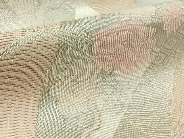 平和屋着物＊夏物 六通柄袋帯 吉祥花文 銀糸 正絹 逸品 未使用