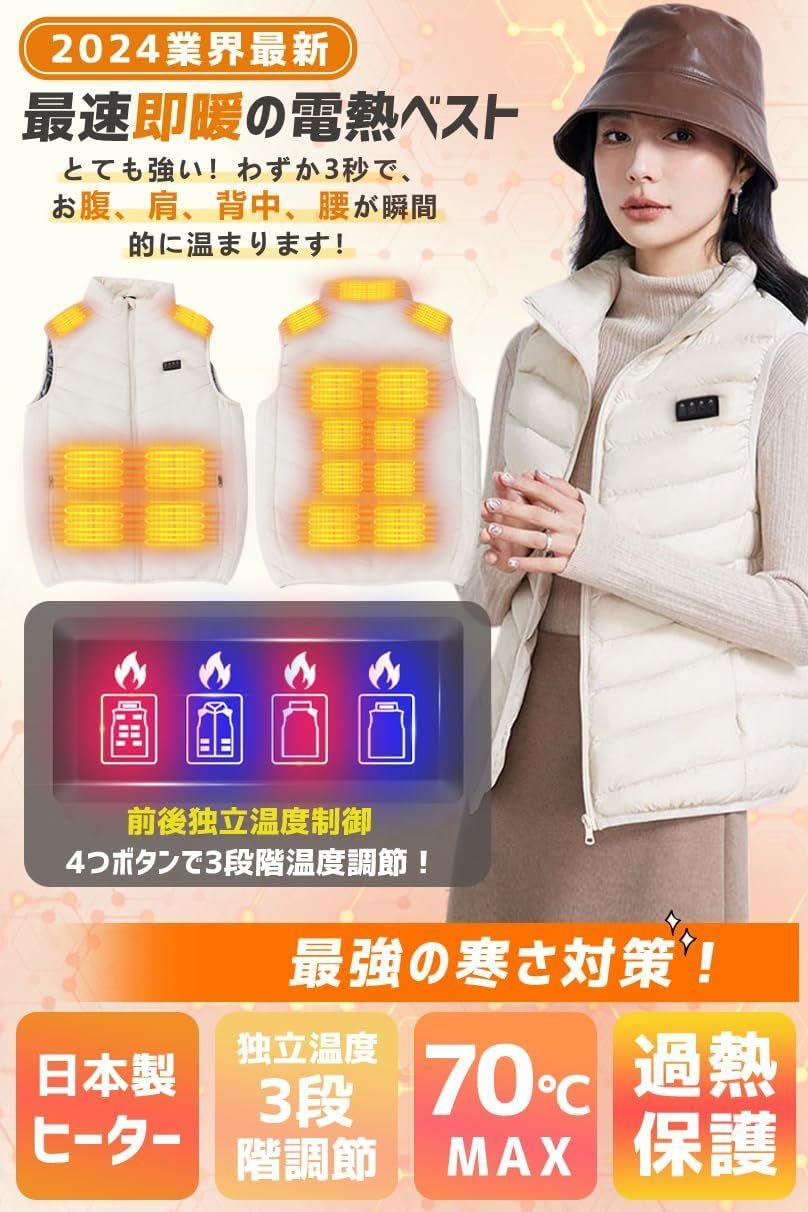 即日発送】3段温度調整 DC/USB給電可 インナー 4箇所独立スイッチ レディース ヒーターベスト メンズ 電熱ベスト 速暖 [roasicee]  洗える - メルカリ