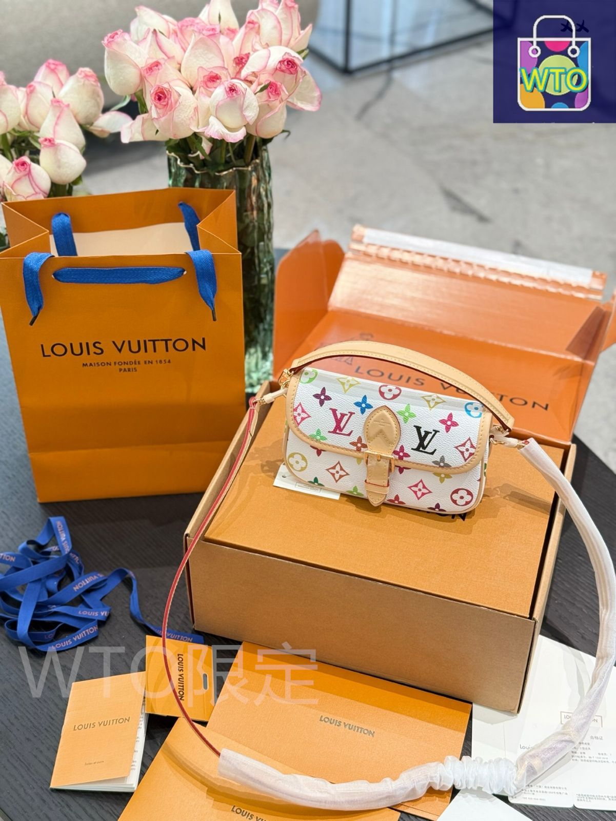 村上隆コラボ【Louis Vuitton】ナノ バケット ショルダーバッグ LV X 村上隆コラボ☆バケットバッグ ナノ ポーチ付 桜モチーフ