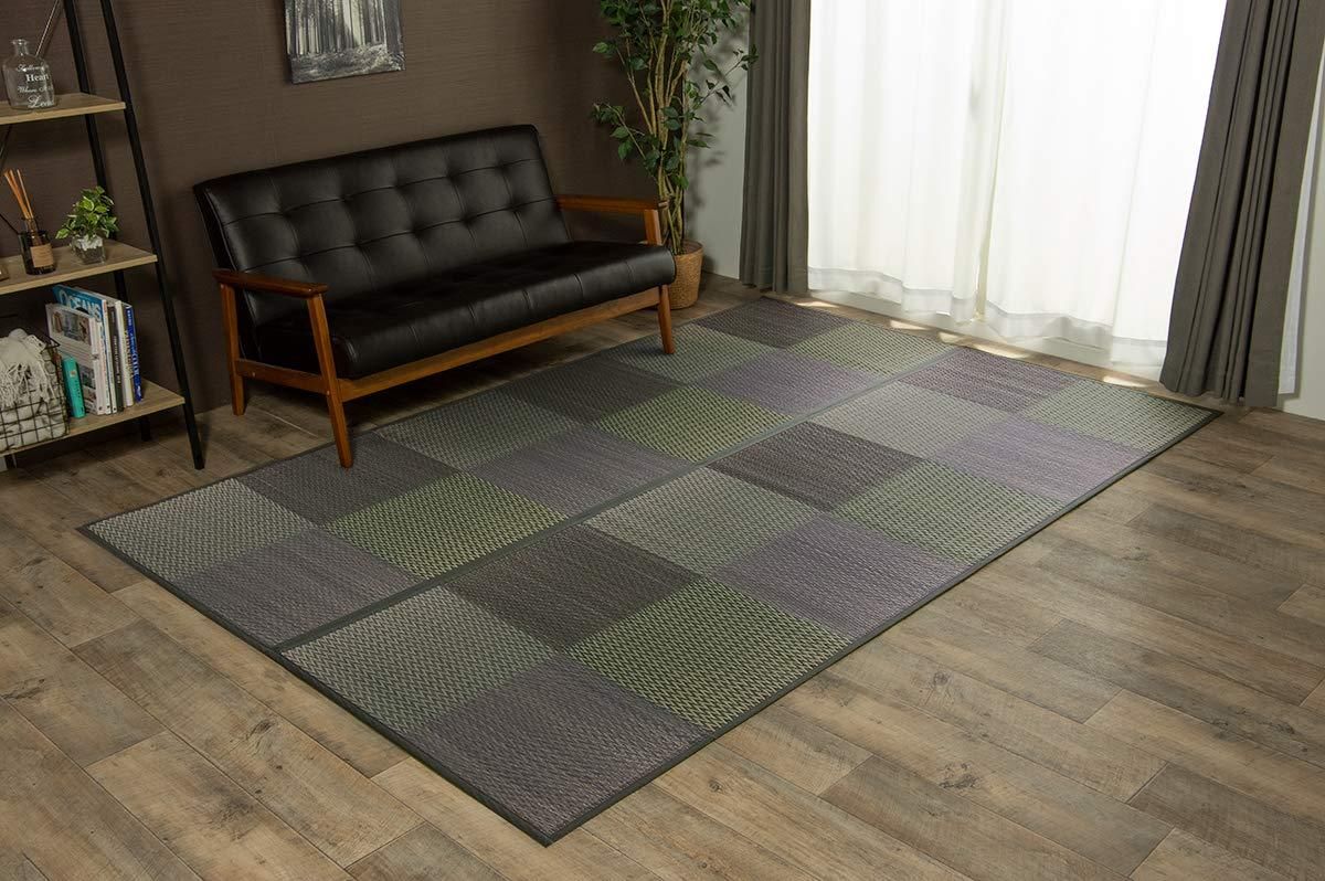 イケヒコ い草ラグ 花ござ カーペット ラグ 4 5畳 格子柄 市松柄 DXピーア グレー 本間4 約286 286 cm 裏 不織布