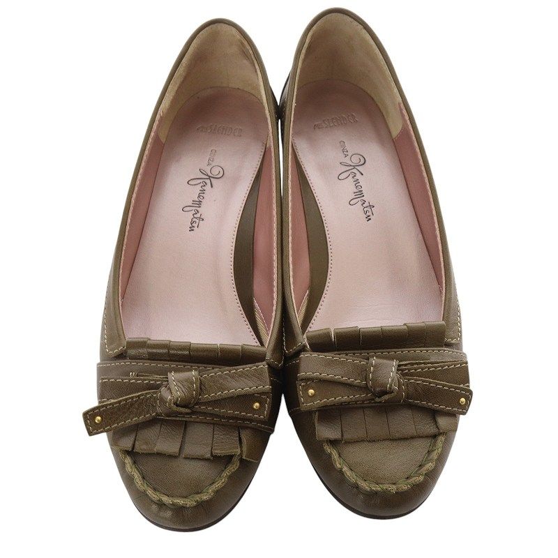 銀座かねまつ チャンキーヒール リボンパンプス23.5