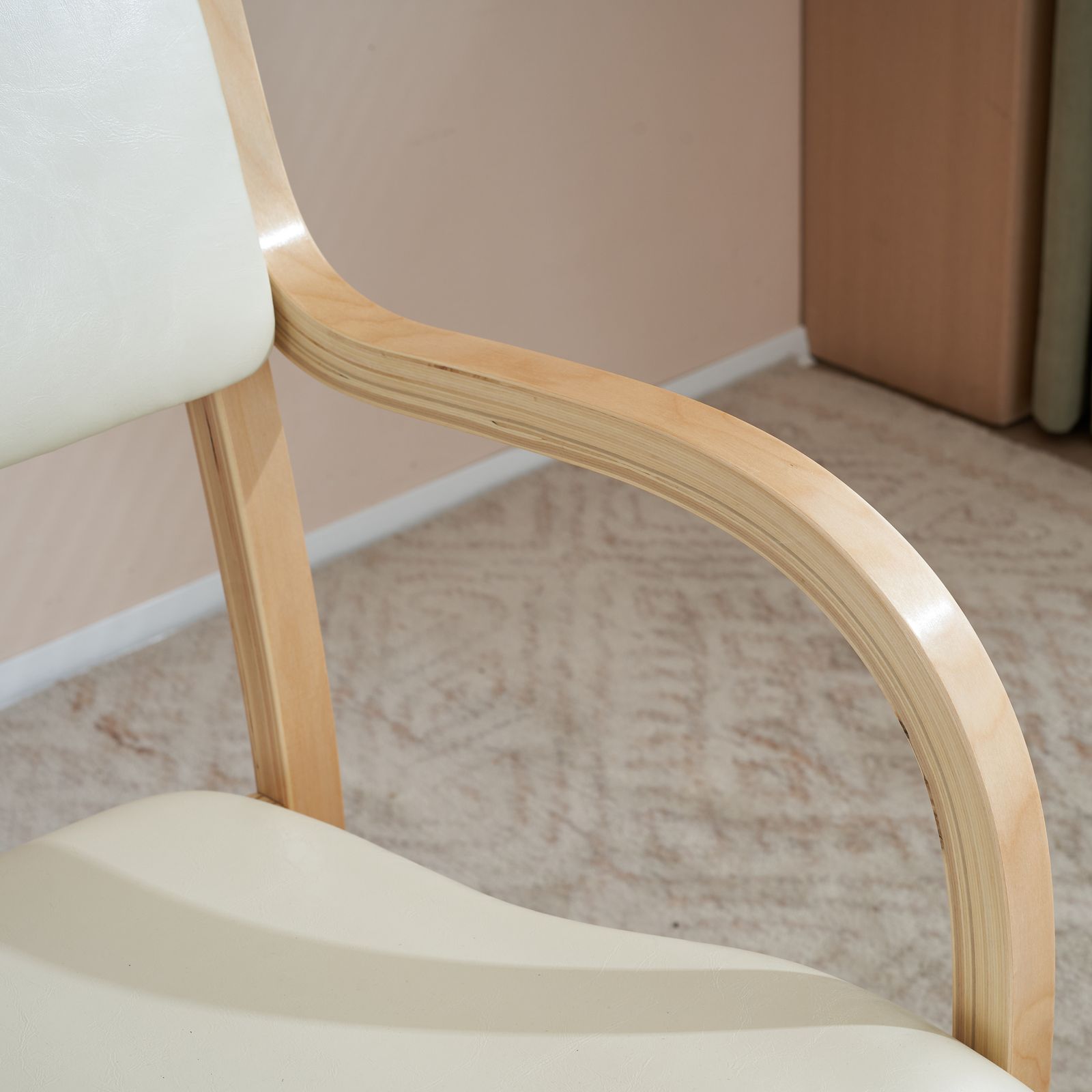 目玉新作】ベージュ PU ダイニングチェア 木製 椅子 介護チェア イス 5