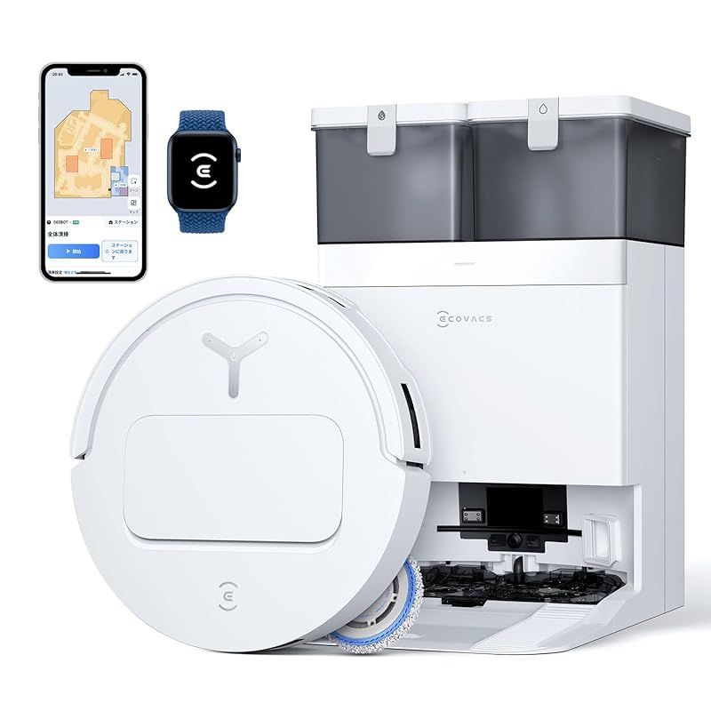 2025最新 超薄型 ECOVACS エコバックス T50 OMNI ロボット掃除機 15000Pa強力吸引 加圧回転式デュアルモップ 水拭き 両用 毛絡まない モップ洗浄 自動ゴミ収集 高精度マッピング お掃除ロボット