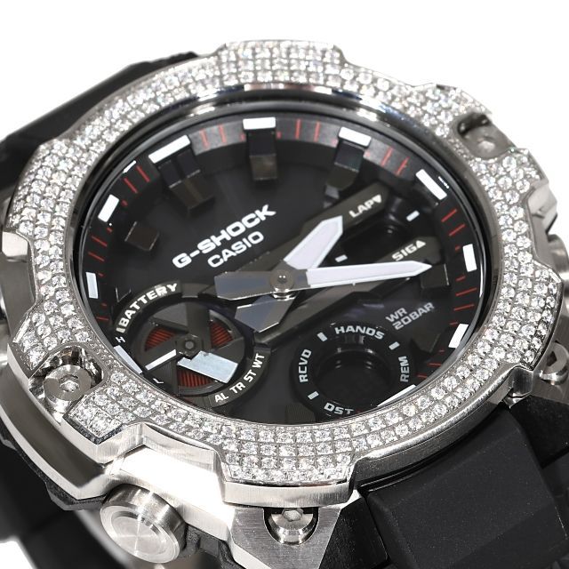 CASIO G-SHOCK ジルコニア　カスタム　ホワイト　ラバーバンド G-SHOCK GST B400 ラバーバンド シルバー CZダイヤ