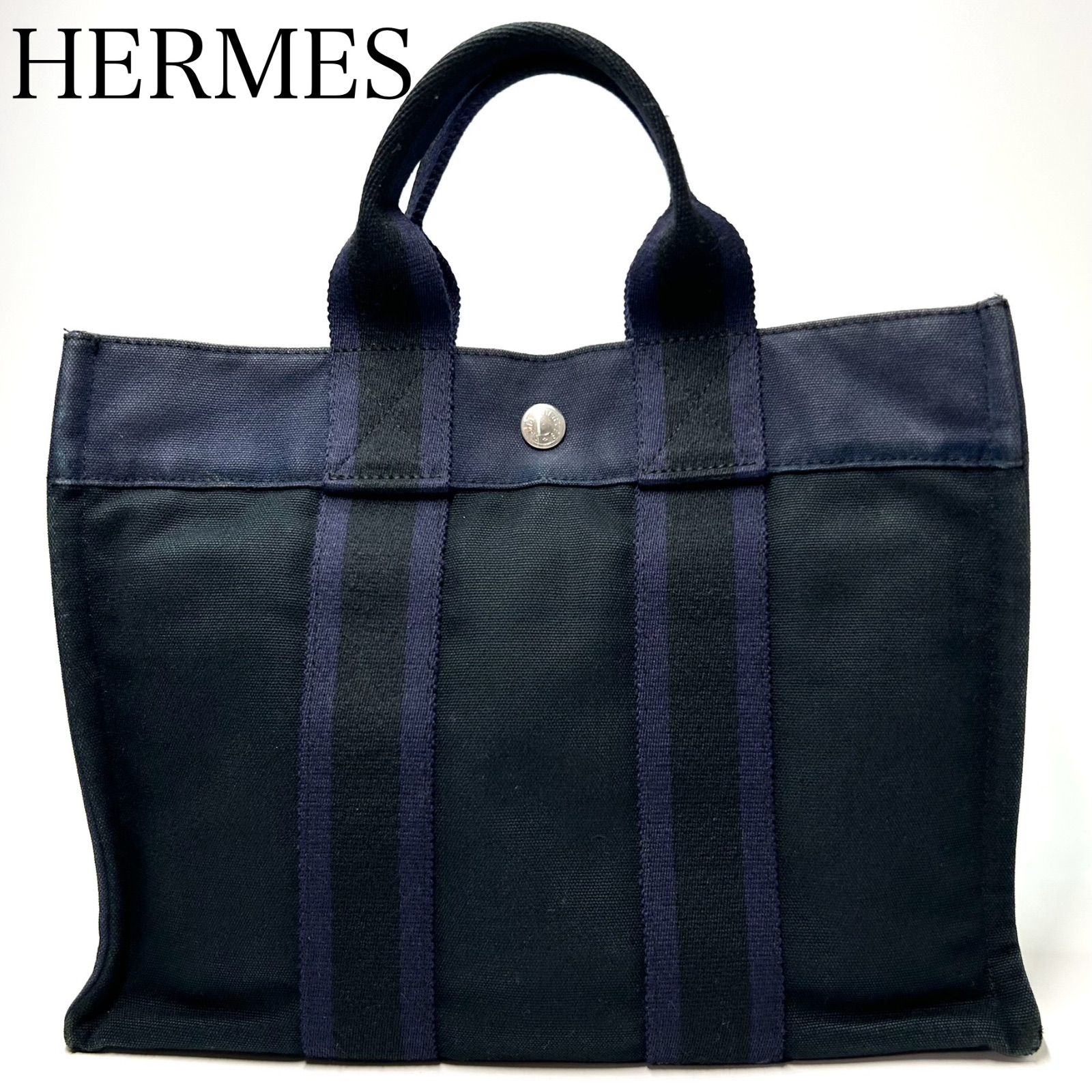 HERMES エルメス フールトゥPM ハンドバッグ ブラック&ネイビー ミニ 