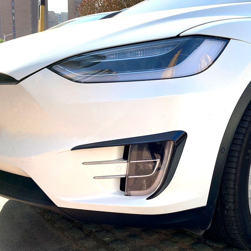 テスラ Model X 2015-2020 フロントフォグライトカバー エアロフィン ABS製 カーボン調 外装チューニング