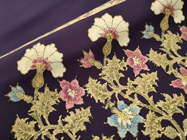 平和屋着物○塩瀬 九寸名古屋帯 花唐草文 金彩 正絹 逸品 CAAR7912hy