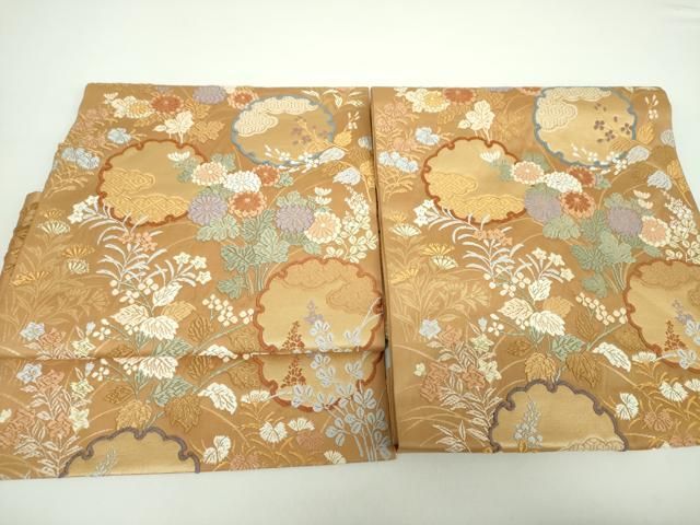 平和屋着物●つけ帯 唐織 雪輪秋草文 金銀糸 正絹 DAAX4638ps