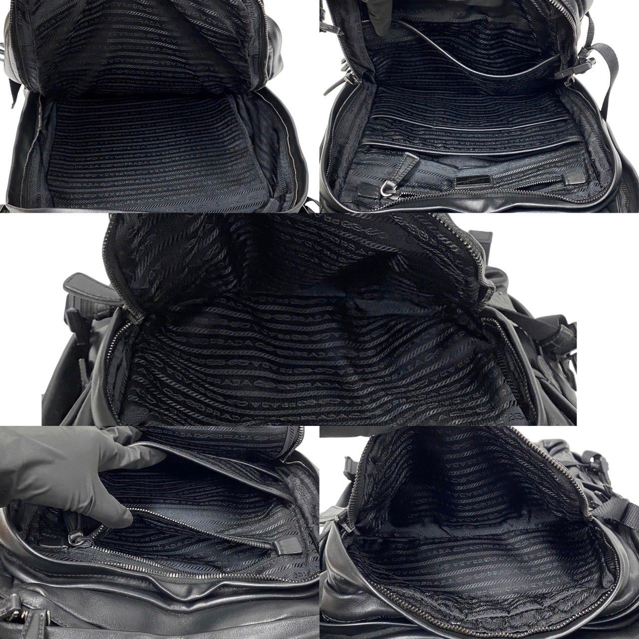 極 美品 PRADA プラダ 三角ロゴ 金具 オールレザー ナイロン リュック