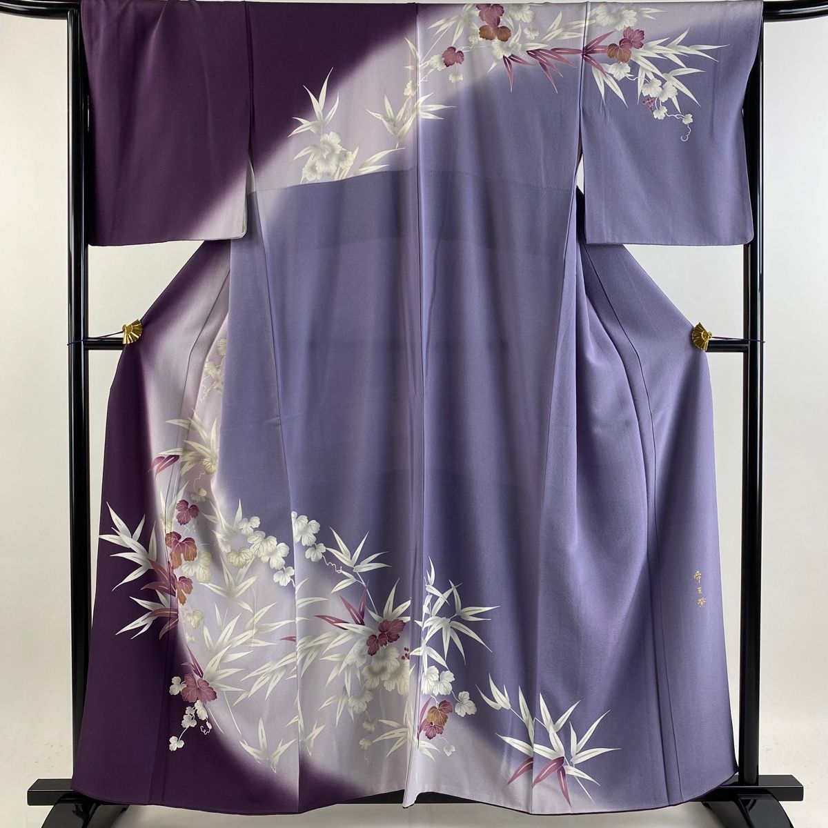 訪問着 美品 名品 草花 総絞り 金彩 黒 袷 身丈164cm 裄丈64cm