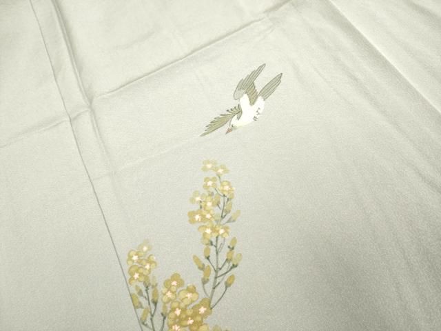 平和屋着物▽訪問着 単衣 手描き 花鳥文 金彩 正絹 逸品 未使用