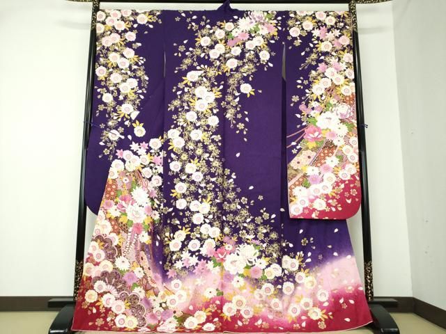 平和屋着物○豪華振袖 刺繍 枝垂れ桜 花籠文 暈し染め 金彩 正絹 逸品