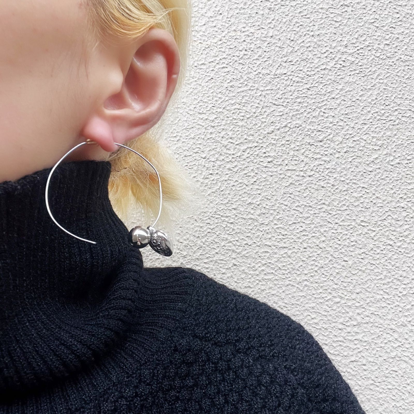 ステンレス ポスト 大ぶり ヴィンテージ 風 ハンドメイド ピアス  