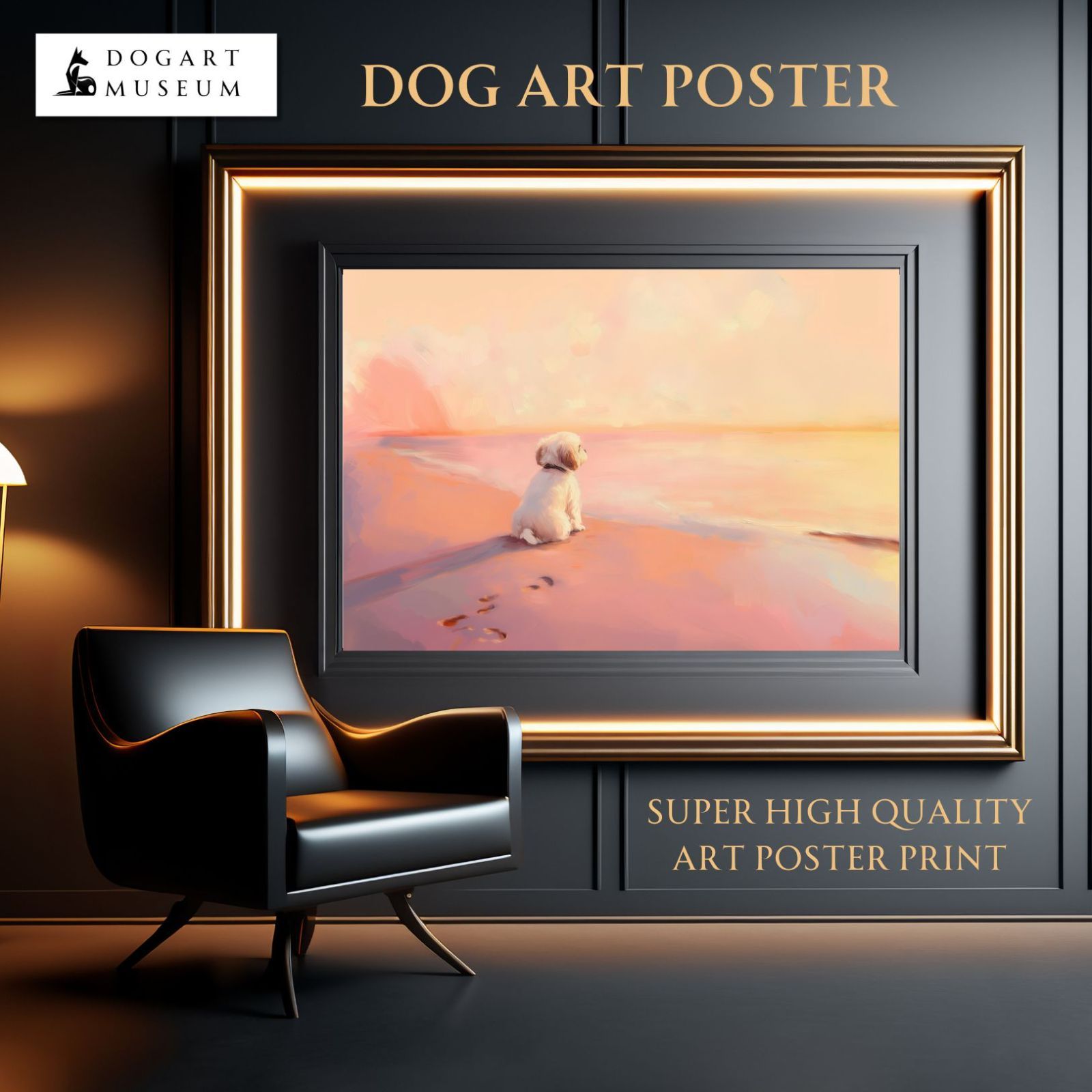 【サマーバケーション - シーズー犬 No.1】日の出・夕日・朝日・ビーチ・サンセット・夏・海・うちの子記念日・ペットロス・アートポスター・犬の絵・犬のイラスト