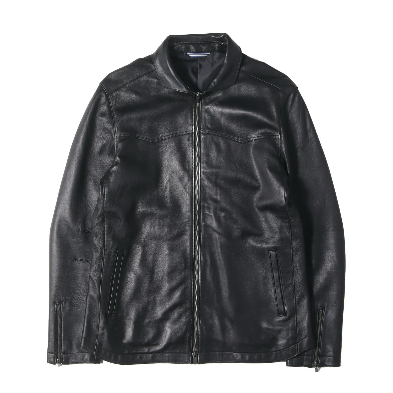 LANVIN en Bleu ランバンオンブルー ジャケット サイズ:52 ラムレザー ジップ ジャケット ブラック 黒 アウター ブルゾン 上着【メンズ】