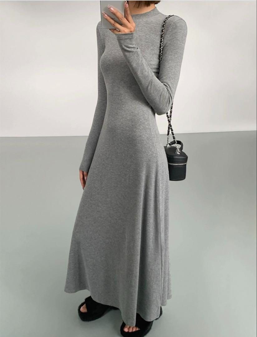 長袖ニットロングワンピース