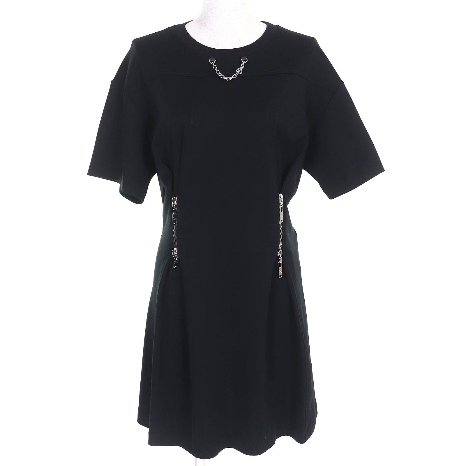 LOUIS VUITTON ルイヴィトン 25SS コットン LVロゴチェーン ジッパー ウエスト 半袖 Tシャツ ドレス ワンピース ブラック シルバー金具 S ハンガー ガーメント付き イタリア製 レディース