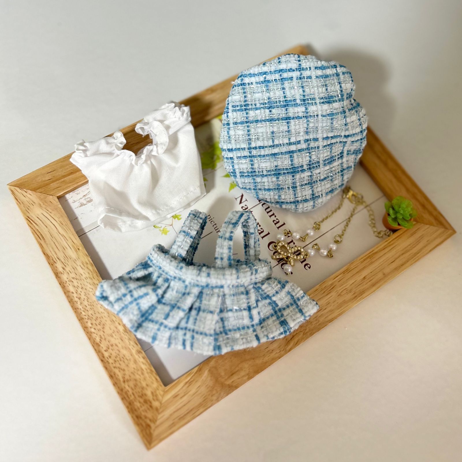 10㎝ 12cm ツイード チェック ぬいぐるみ用服 ぬい服 ベレー帽