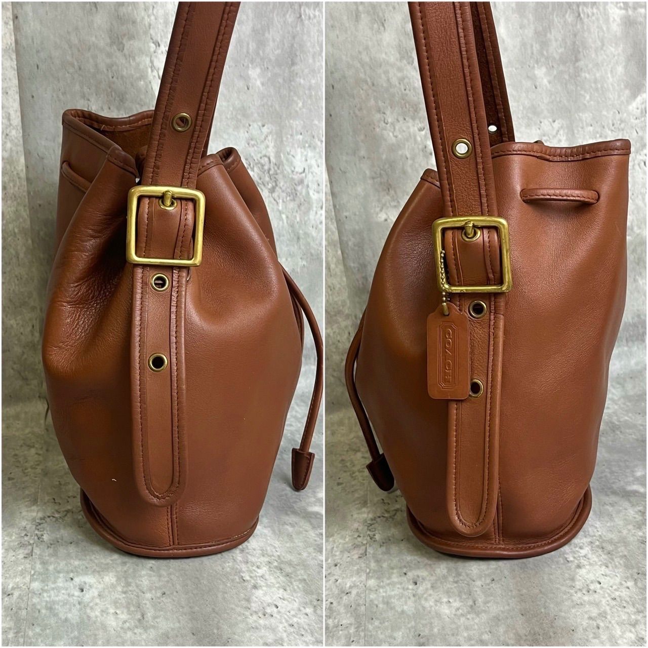 ✨極美品✨ OLD COACH オールドコーチ ショルダーバッグ トートバッグ 巾着 バケツ型 バックル ゴールド金具 チャーム ロゴ型押し  グラブタンレザー 肩掛け レディース ブラウン 茶色 - メルカリ