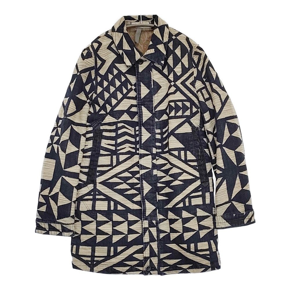 Paul Smith|RED EAR 織生地 総柄コート 染物 サイズM ステンカラーコート ネイビー ホワイト メンズ ポール スミス|レッドイヤー 5-0920T♪