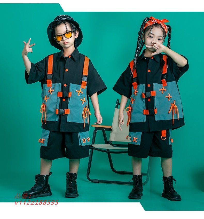 キッズダンス衣装 セットアップ ヒップホップ ダンス衣装 キッズ 派手 トップス 韓国 ガールズ 男の子 黒 ベージュ パンツK-POP  vii2z188595