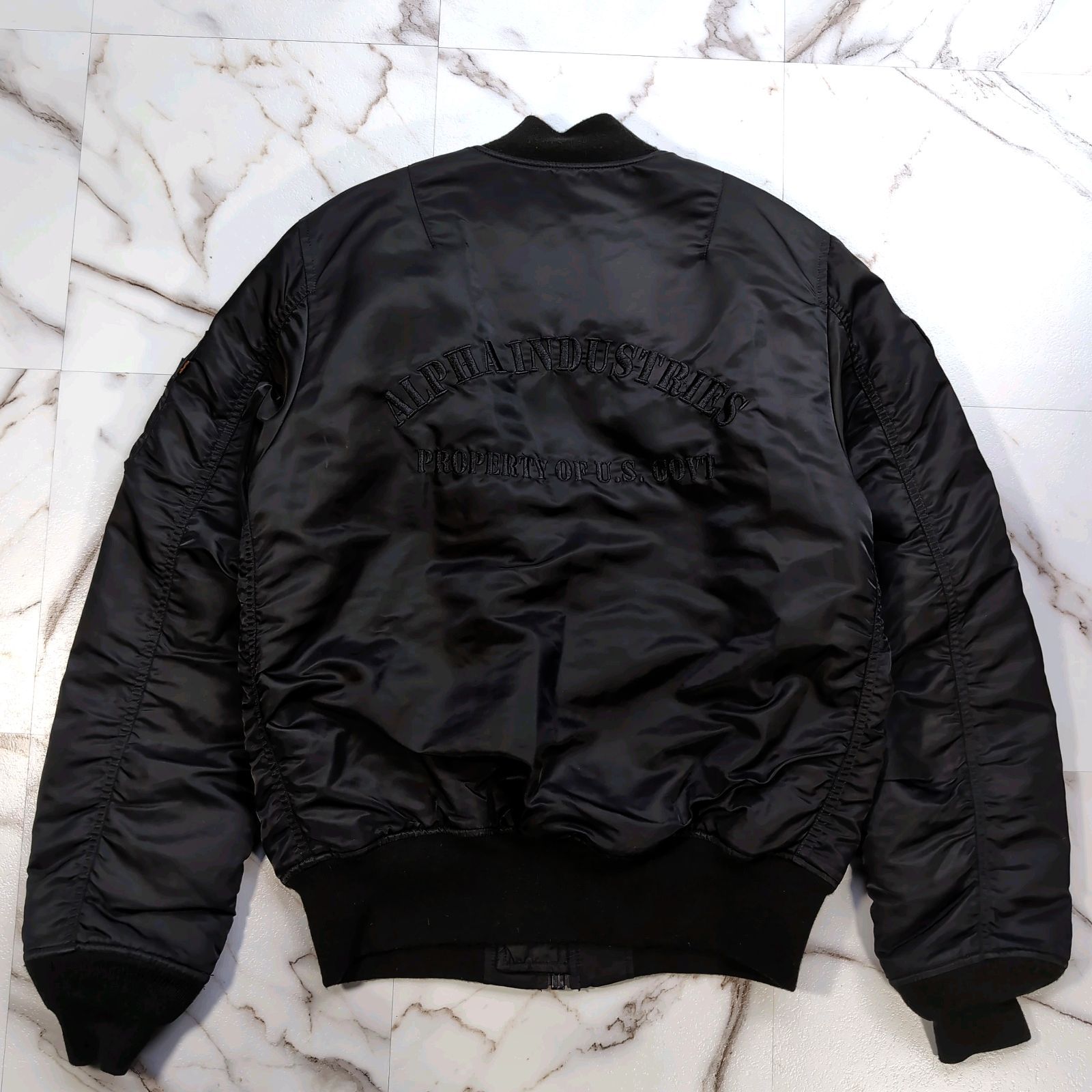 ALPHA フライトジャケット MA-1 リバーシブル 刺繍 刻印 L 黒 Alpha Industries（アルファ・インダストリーズ） ma1 ma-1 「別注