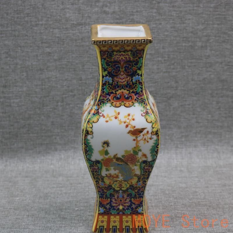 琺瑯彩花鳥八方梅瓶 景徳鎮 陶磁器 装飾品 現代工芸品 美術品 置物 琺瑯彩花鳥八方梅瓶 景徳鎮 陶磁器 装飾品 現代工芸品 美術品