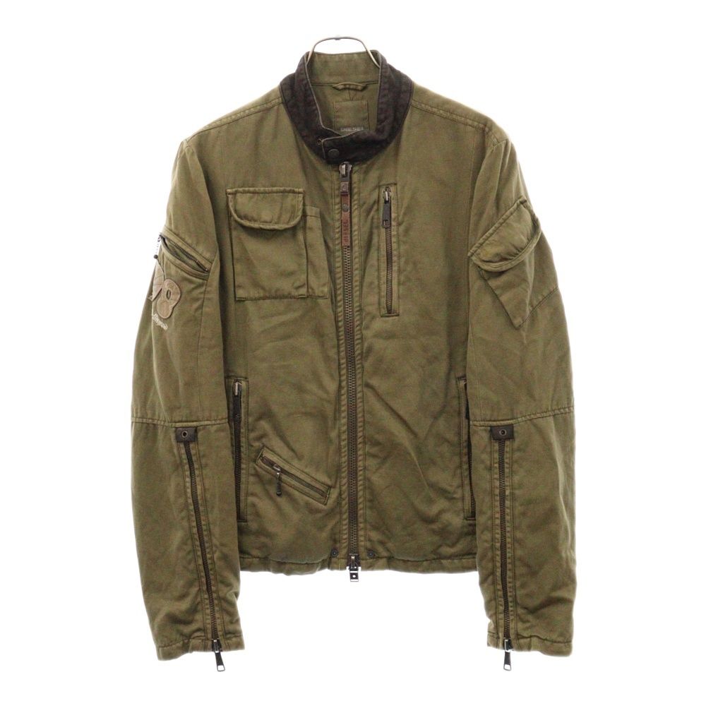 DIESEL ディーゼル レザーカラー 多重ジップ ミリタリージャケット ブルゾン カーキ DIESEL (ディーゼル) レザーカラー 多重ジップ ミリタリージャケット