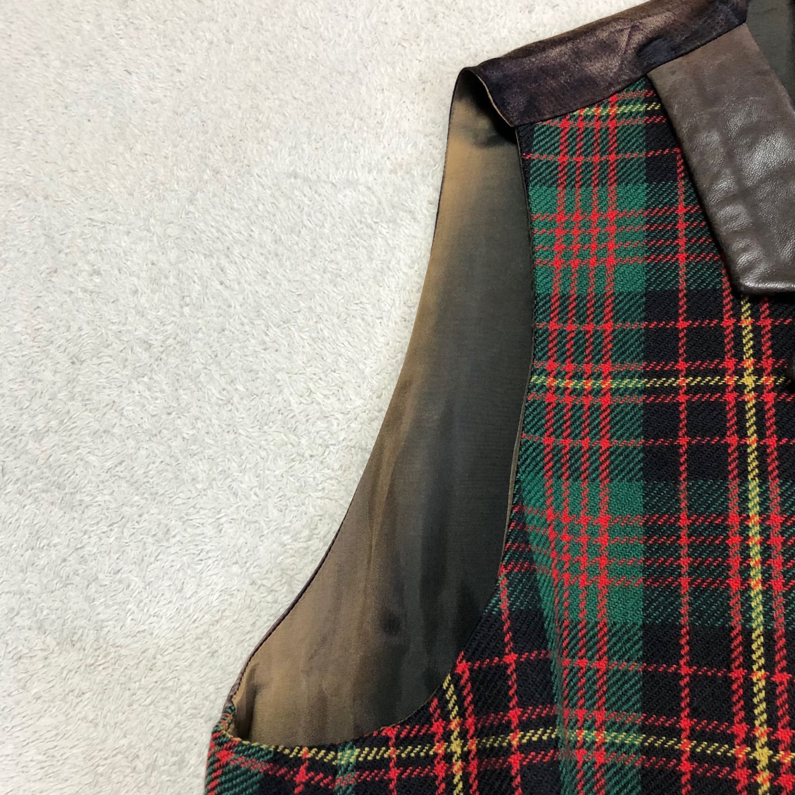 Ralph Lauren ジレ ベスト レザー切り替え タータンチェック柄 8