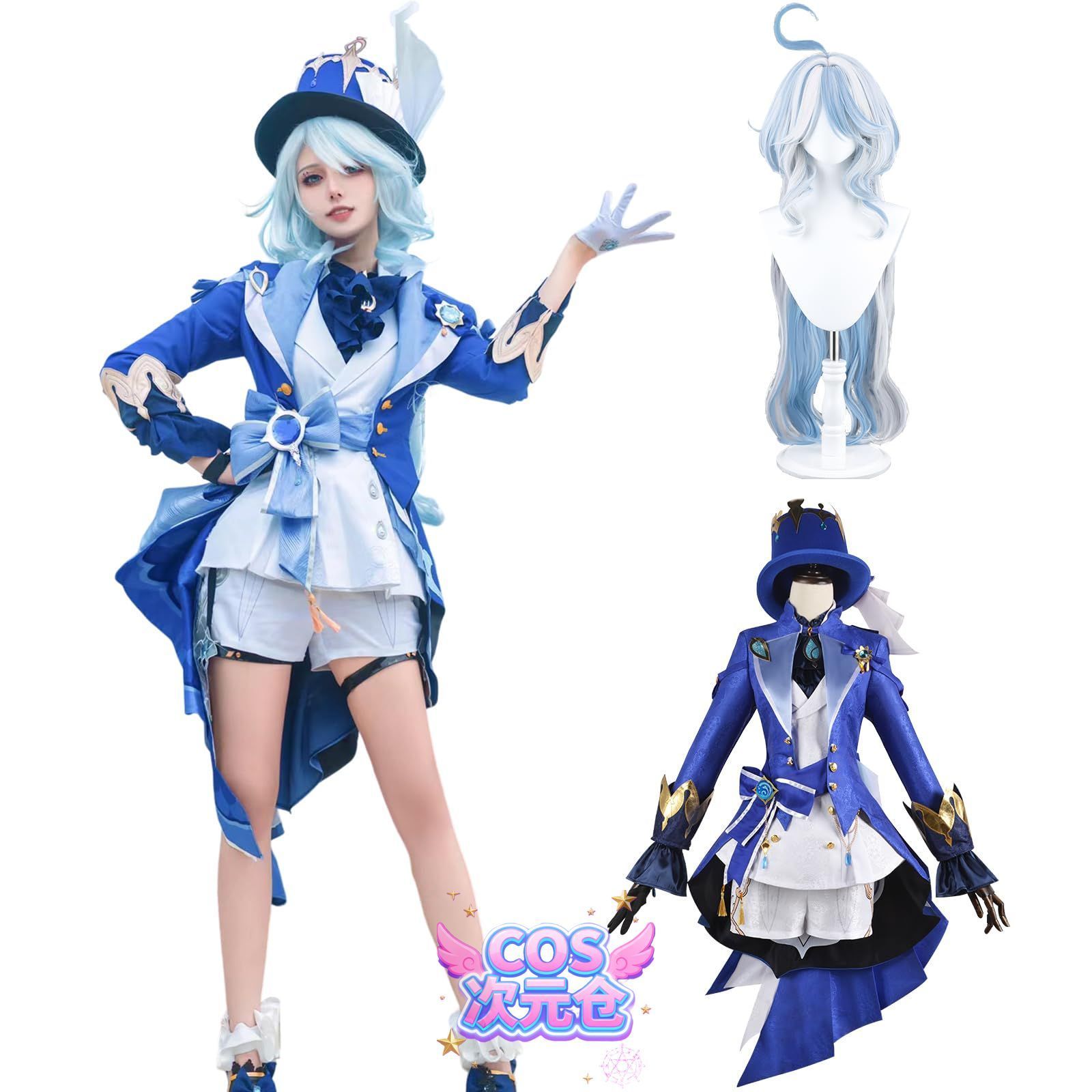 フリーナ ウィッグ付き 神併 フリーナ コスプレ ウィッグ付き 水神 原神 コスプレ衣装 フルセット コスチューム 大人用 仮装 文化祭 Genshin Furina cosplay
