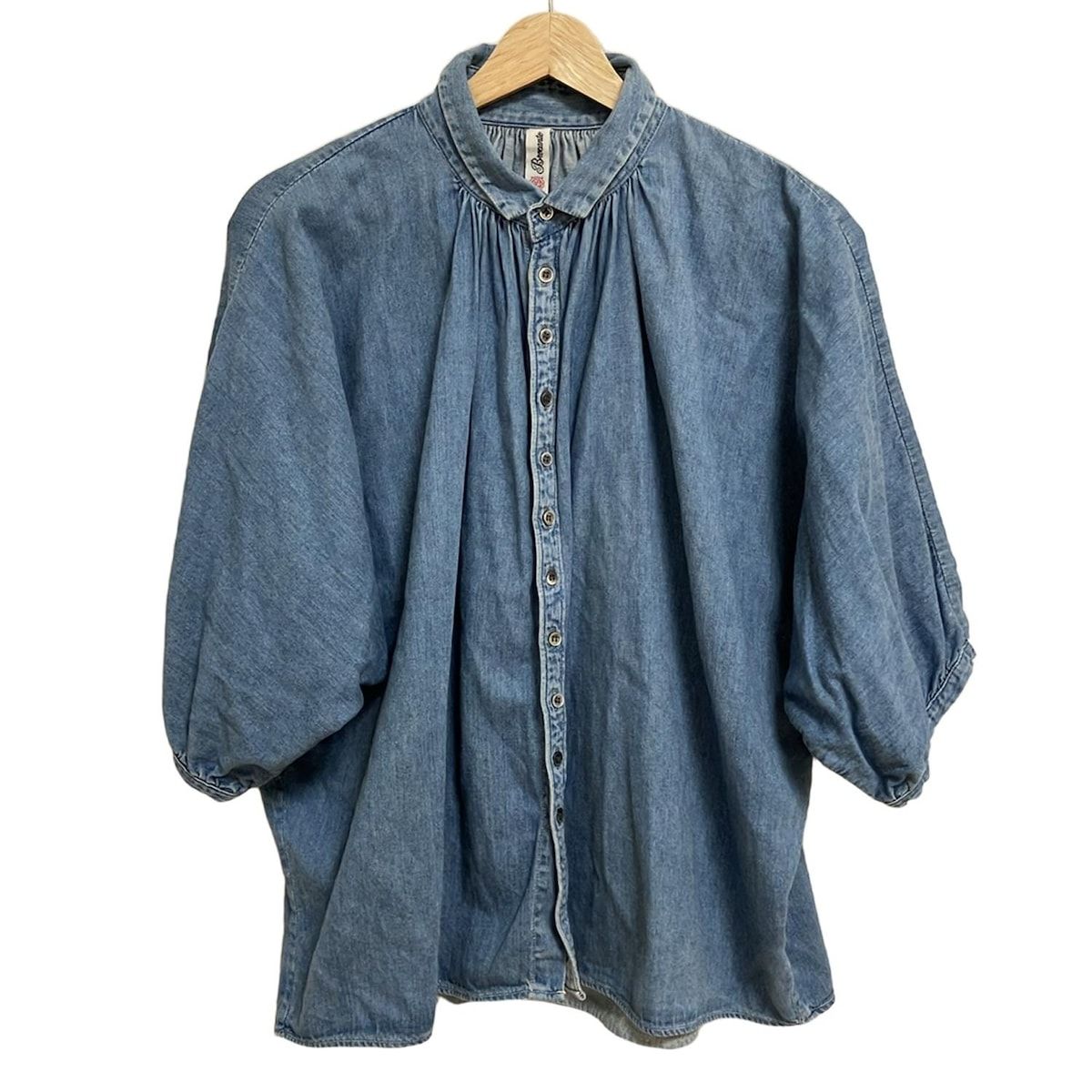 Brocante(ブロカント) 七分袖シャツブラウス サイズ2 M レディース - ライトブルー×白 デニム/ギャザー Brocante(ブロカント) 七分袖シャツブラウス サイズ2 M