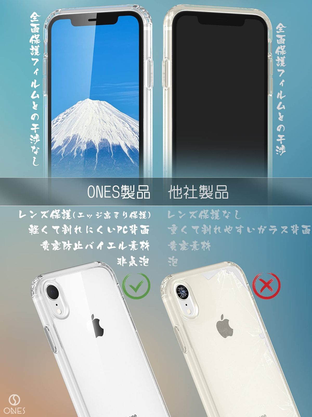 数量限定】ONES HD全透明 iPhone XR ハード ケース 米軍MIL規格 超耐