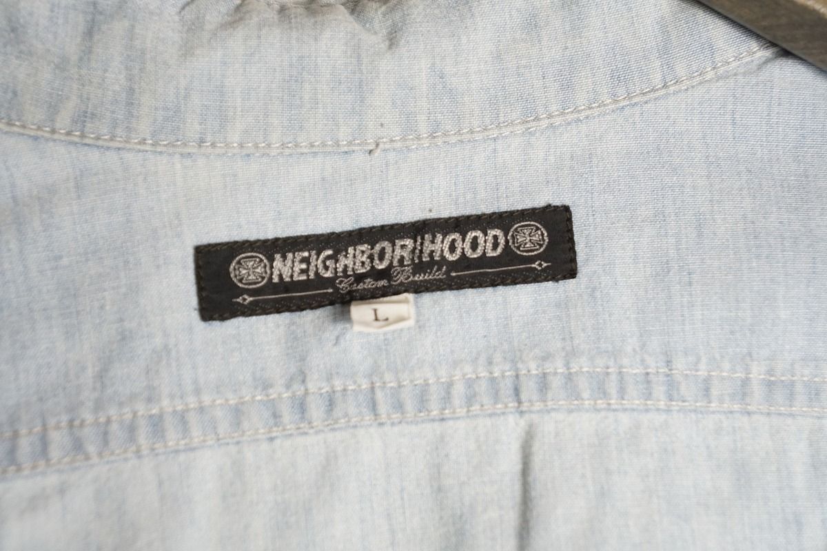 【お気に入り】 正規 90s NEIGHBORHOOD ネイバーフッド ポケット シャンブレー 長袖 シャツ ロングスリーブ ビンテージ 薄青 スカイブルー 本物 325P 2 満足保障！